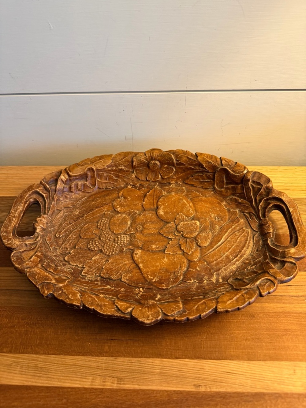 Burwood  Serving Platter Hand Carved USA Ornate Hardwood PRICE DROP FIRM